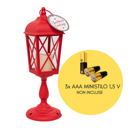 Lanterna Lampione Natalizio Rosso con Candela a Batteria