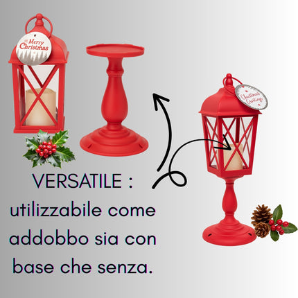Lanterna Lampione Natalizio Rosso con Candela a Batteria