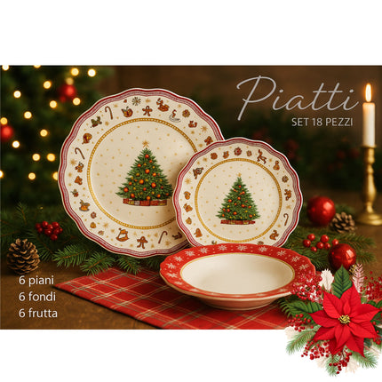 Servizio Piatti Natalizi 18 Pezzi - Albero di Natale e Giochi Natalizi