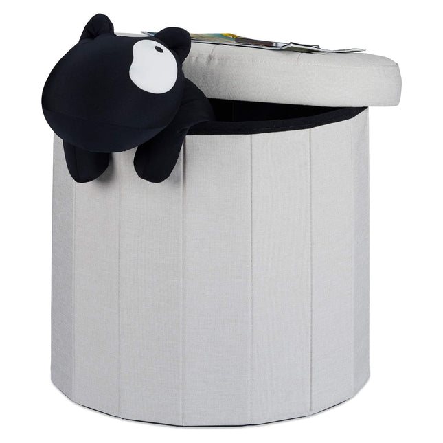 Pouf Poggiapiedi con Contenitore Rotondo, Pieghevole e Imbottito