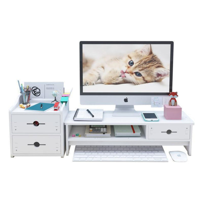 Supporto per PC con Ripiano e Cassetto Portaoggetti