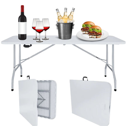Tavolo da Giardino Richiudibile in Dura Resina – 180 x 74 x 70 cm – Bianco