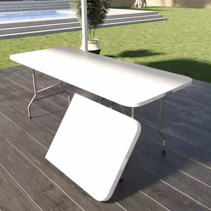 Tavolo da Giardino Richiudibile in Dura Resina – 180 x 74 x 70 cm – Bianco