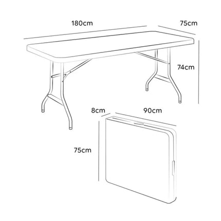 Tavolo da Giardino Richiudibile in Dura Resina – 180 x 74 x 70 cm – Bianco