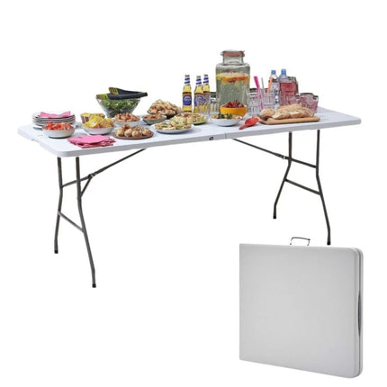 Tavolo da Giardino Richiudibile in Dura Resina – 180 x 74 x 70 cm – Bianco