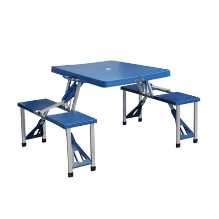 Set Tavolo Tavolino Pieghevole Pic Nic Campeggio Alluminio Con 4 Sgabelli Blu