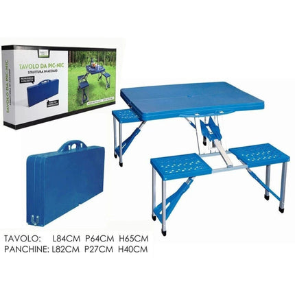 Set Tavolo Tavolino Pieghevole Pic Nic Campeggio Alluminio Con 4 Sgabelli Blu