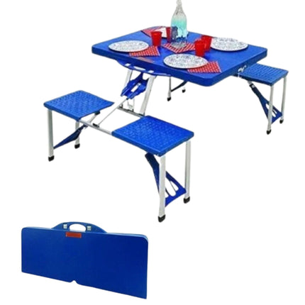 Set Tavolo Tavolino Pieghevole Pic Nic Campeggio Alluminio Con 4 Sgabelli Blu