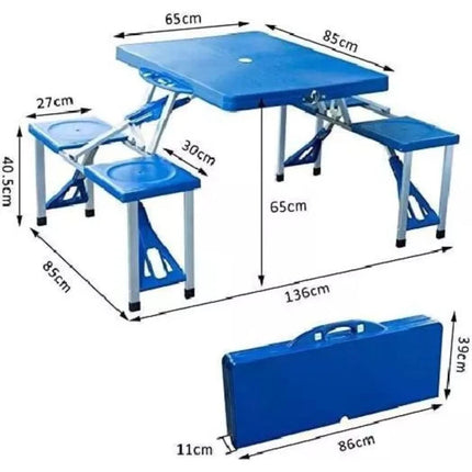 Set Tavolo Tavolino Pieghevole Pic Nic Campeggio Alluminio Con 4 Sgabelli Blu