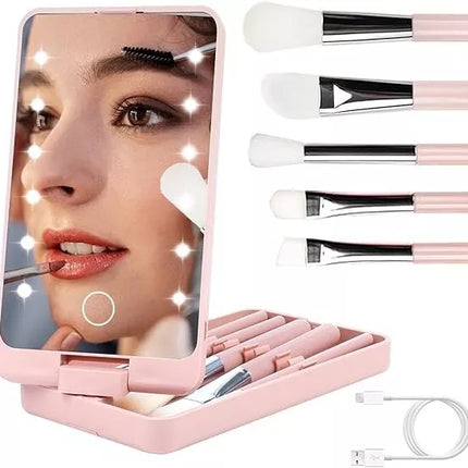 Specchio Cosmetico con Luce LED e Set 5 Pennelli